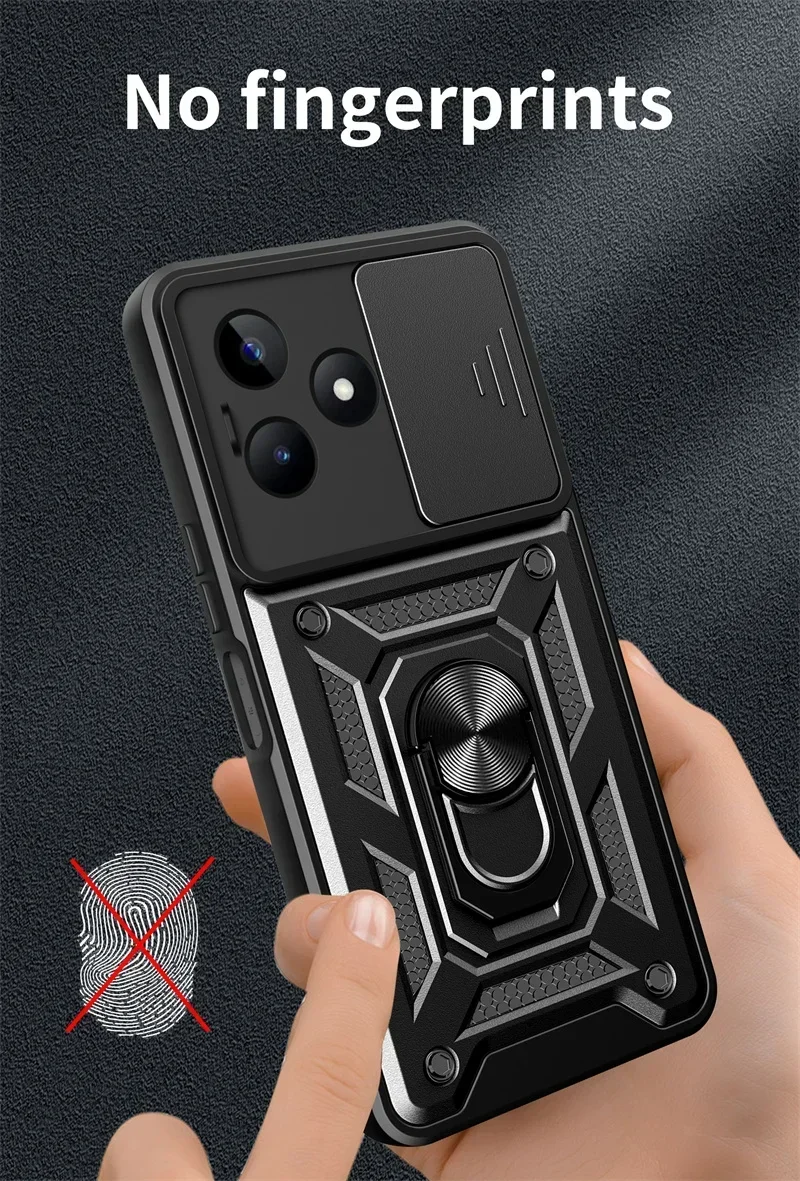 Funda de silicona para teléfono Realme C53 C33 C51 C35 C55 C63 C71 C67 C65 5G 4G, protección de cámara deslizante, armadura, cubierta de anillo de soporte magnético - imagen 5
