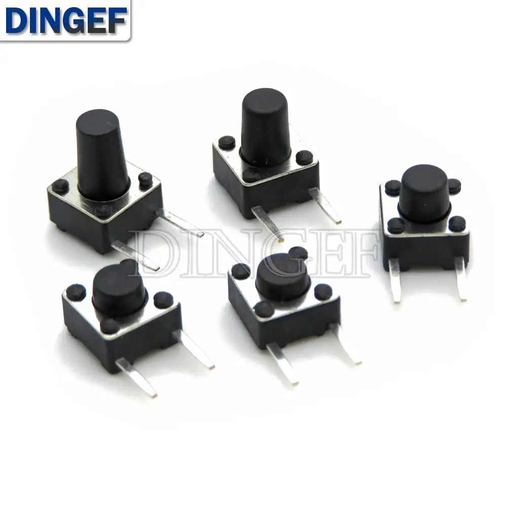 50 unids/lote 6x6x4,3/5/5,5/6/7/8/9mm negro 6x6 interruptor de botón táctil lateral 2 pines 6*6 * botón de microinterruptor de inserción lateral - imagen 3