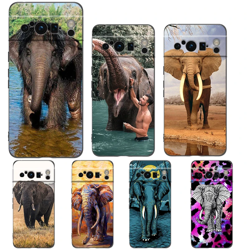Funda de teléfono creativa con elefante Animal para Google pixel 9 8 7 6 Pro 6A 7A 5G, funda negra de silicona a prueba de golpes