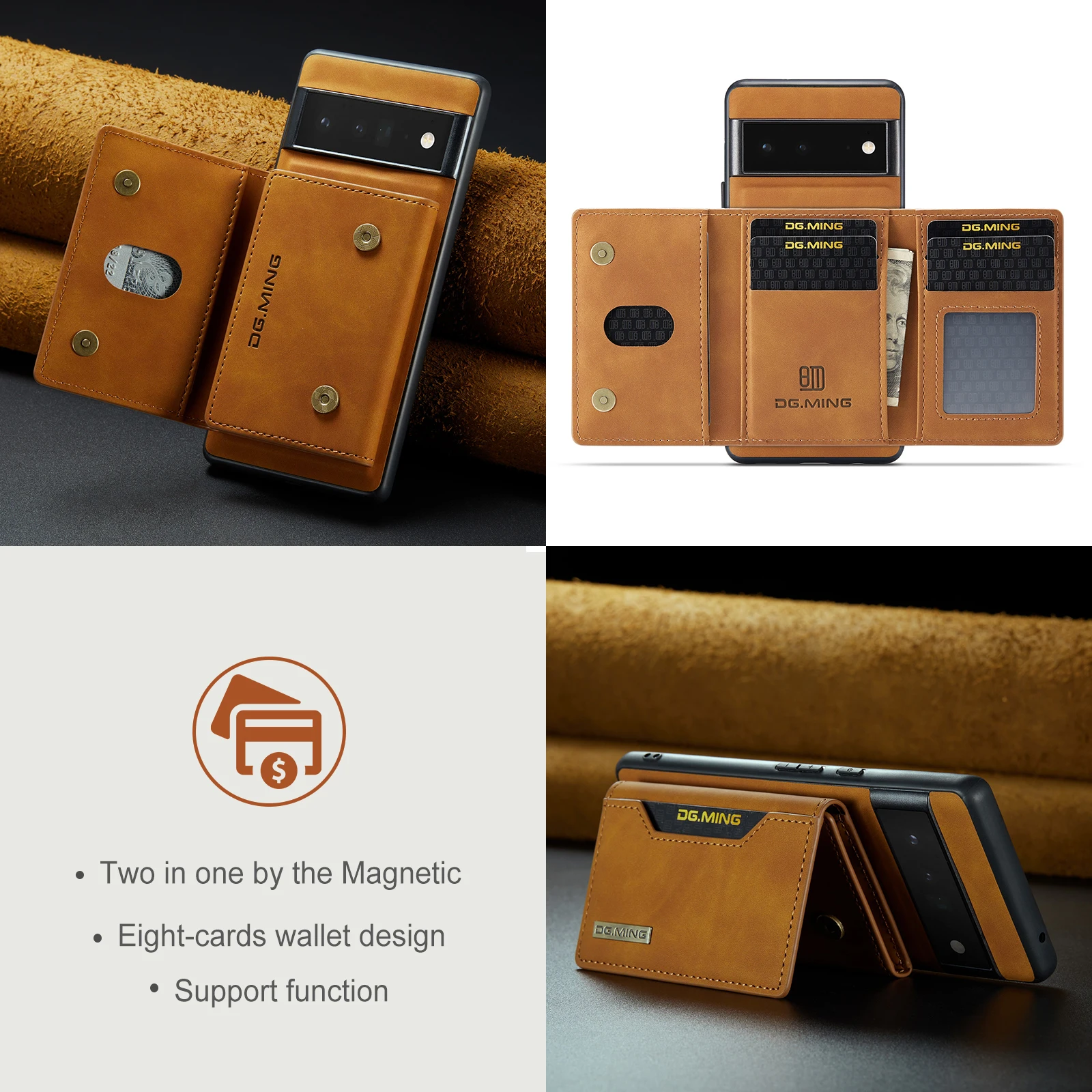 Cartera de teléfono 2 en 1, funda trasera Separable magnética de cuero PU con ranura para tarjeta, soporte, monedero para Google Pixel 7, 6 Pro, 6A, 5A - imagen 3