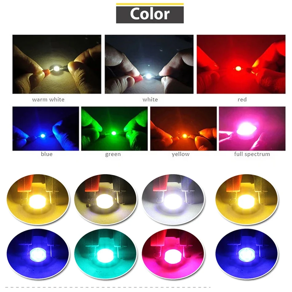 Diodo emisor de luz LED de alta potencia, 10-100 piezas, 1W, 3W, Chip SMD, blanco cálido, rojo, verde, azul, amarillo, Bombilla de lámpara de luz descendente - imagen 4