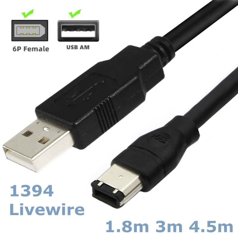 Cable USB macho de 3m y 4,5 m a 1394, 6 pines, señal de transmisión de datos macho, USB a Firewire IEEE 1394, 6 pines, para cámara Digital de ordenador D