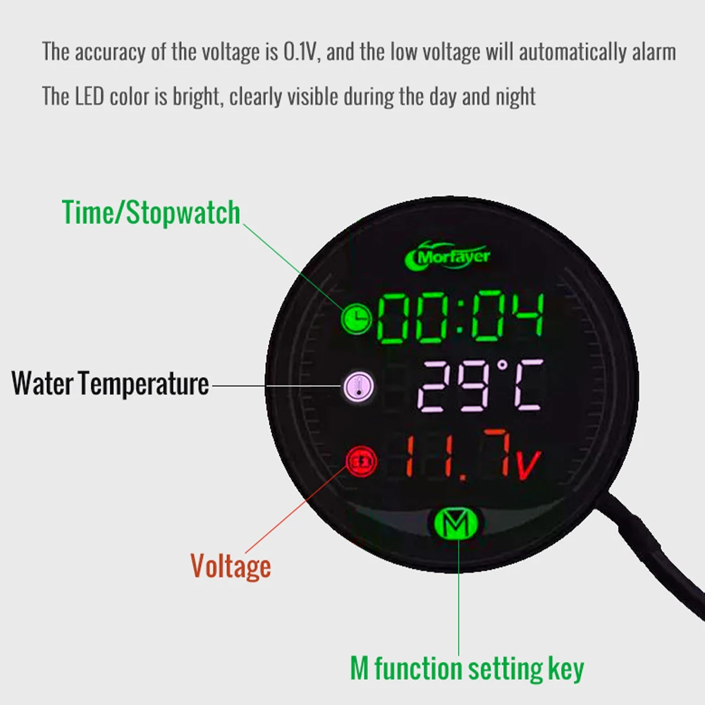 Voltímetro Digital multifuncional LED DC 9-24V, termómetro, reloj electrónico, cronómetro, voltaje, temperatura, tiempo, Panel de visualización - imagen 2