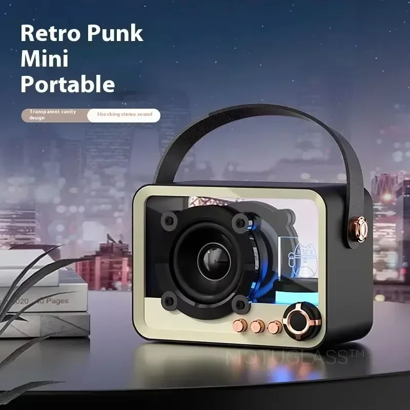 Mini Altavoz Bluetooth Punk Retro, caja de sonido portátil, diseño Mech transparente con luces LED, gran regalo para hombres y mujeres - imagen 3