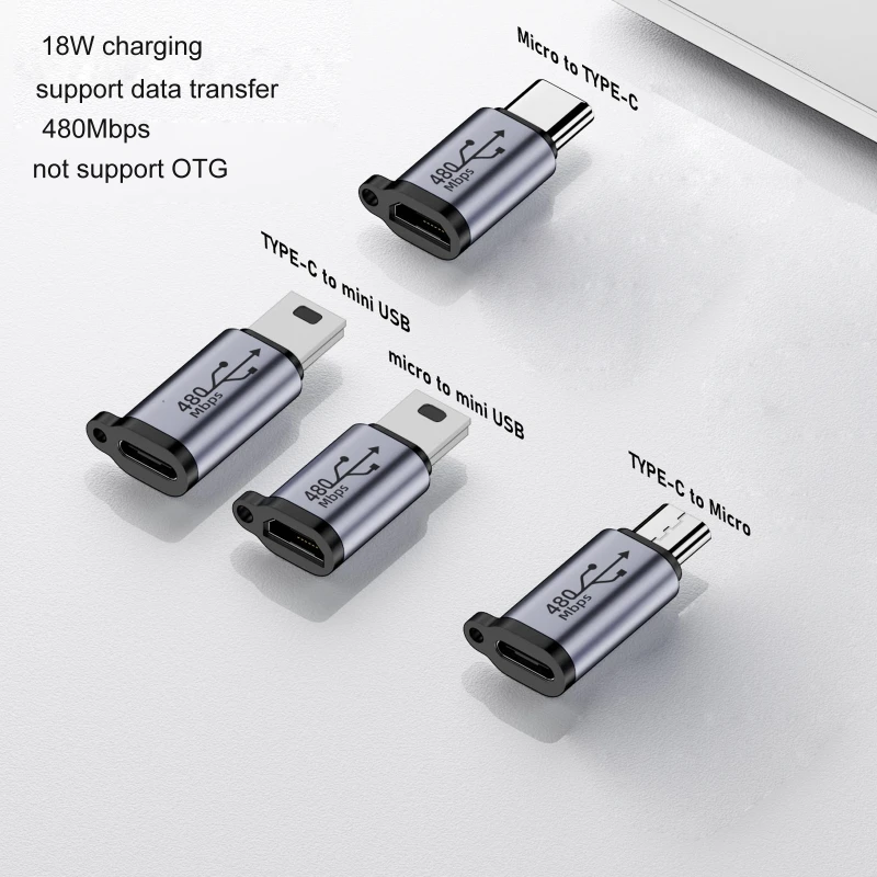 Adaptador MicroUSB tipo C a tipo C, conector convertidor, compatible con sincronización de datos de carga, 480Mbps, 18W - imagen 2