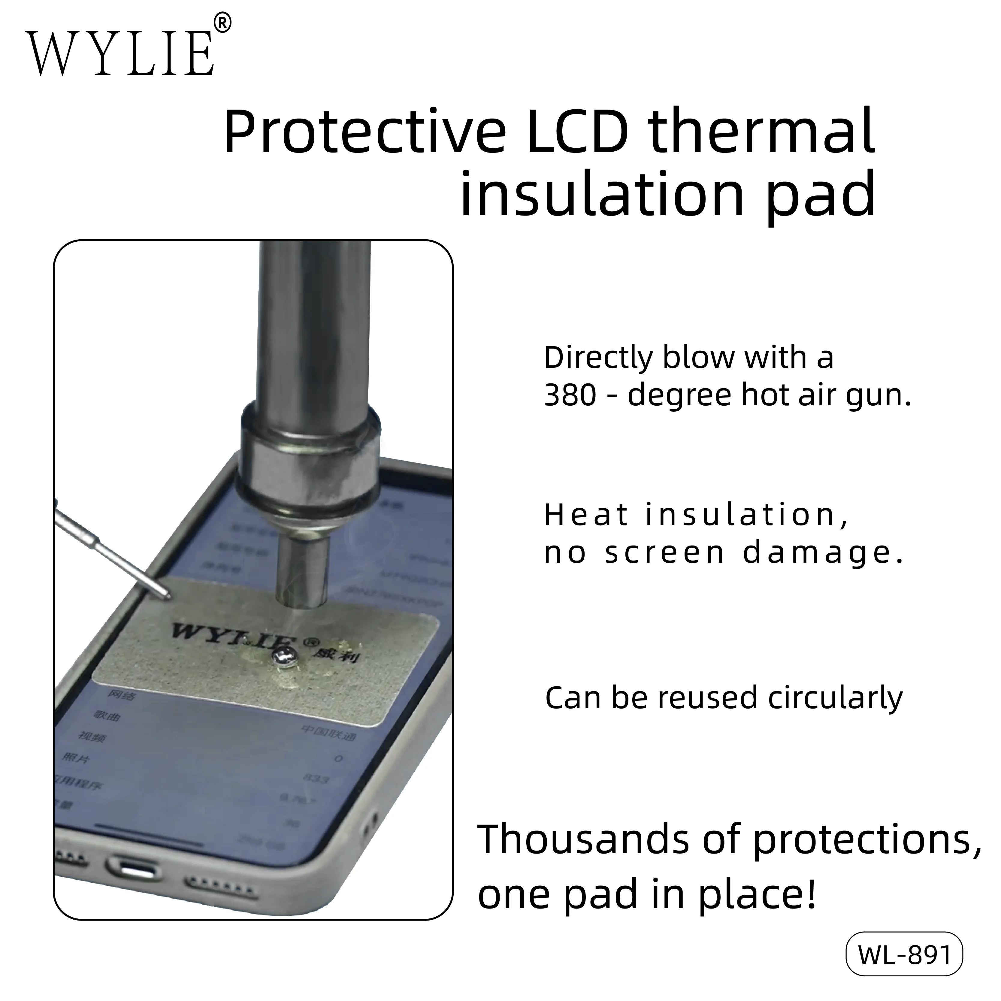WYLIE WL-891 almohadilla protectora de aislamiento térmico LCD de 0,3mm 10 Uds para reparación de teléfonos móviles protección de pantalla herramienta de transplantación IC - imagen 5
