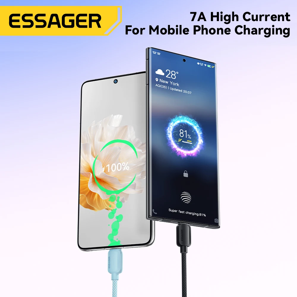 Cable Essager 7A USB tipo C para Realme Huawei Mate60 100W PD Cable de carga rápida para Samsung Oneplus Xiaomi Cable cargador USB-A - imagen 3