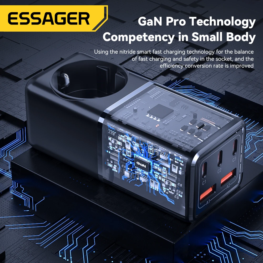 Essager-cargador USB GaN de carga rápida, estación de energía de 75W, 4,0, 3,0, para iPhone, Xiaomi, Samsung, para ordenador portátil MacBook - imagen 4