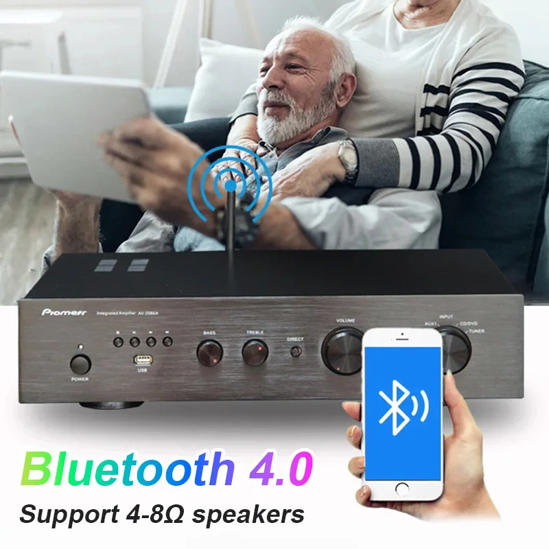 AMPLIFICADOR DE POTENCIA para fiebre de alta potencia, amplificador de 250W + 250W, altavoz Auido preescenario para cine en casa, Bluetooth 4,0, compatible con altavoces de 4-8Ω - imagen 2