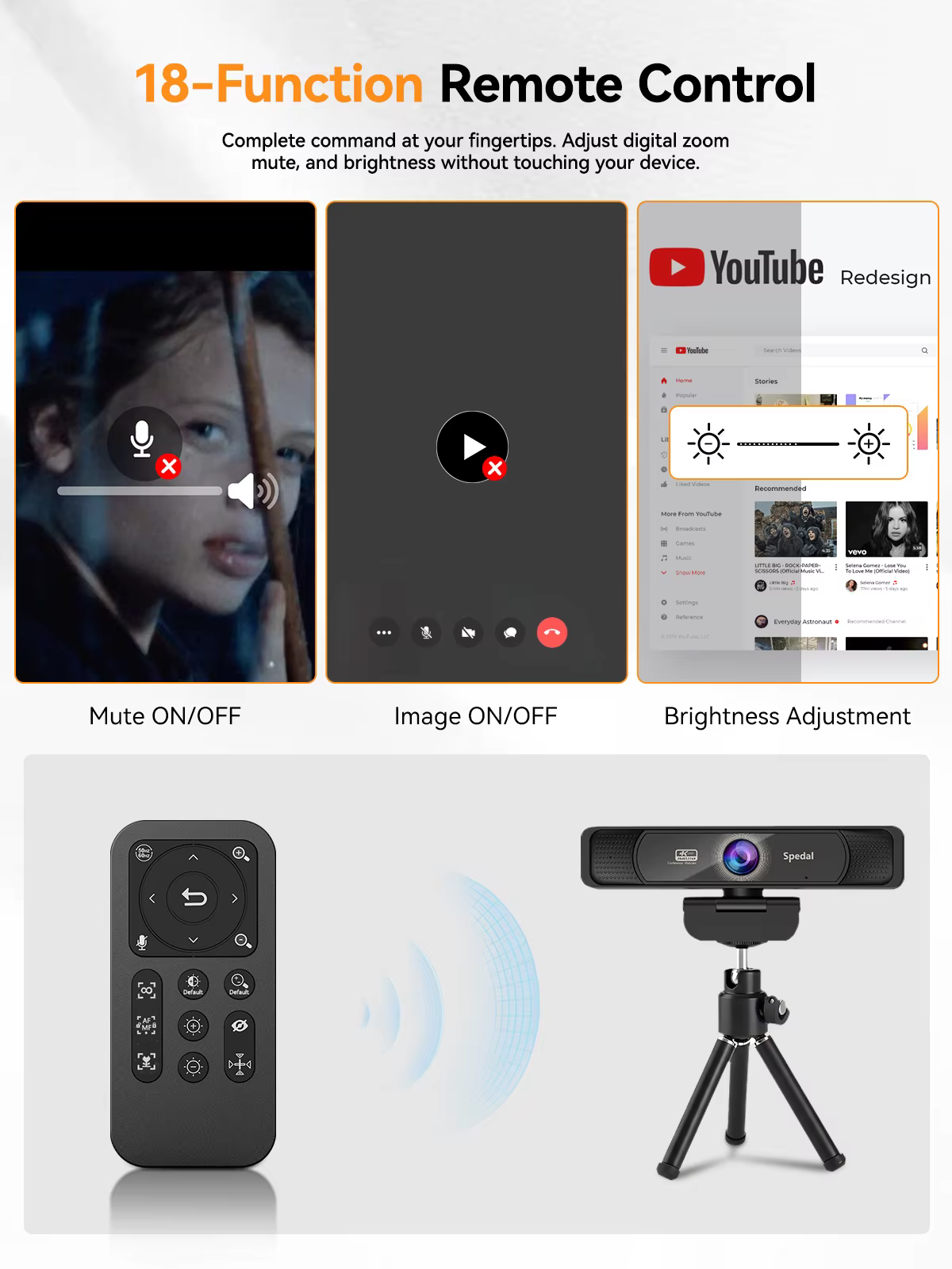 Spedal 931 Webcam 4K 30fps Gran Angular Micrófono Control Remoto - imagen 2