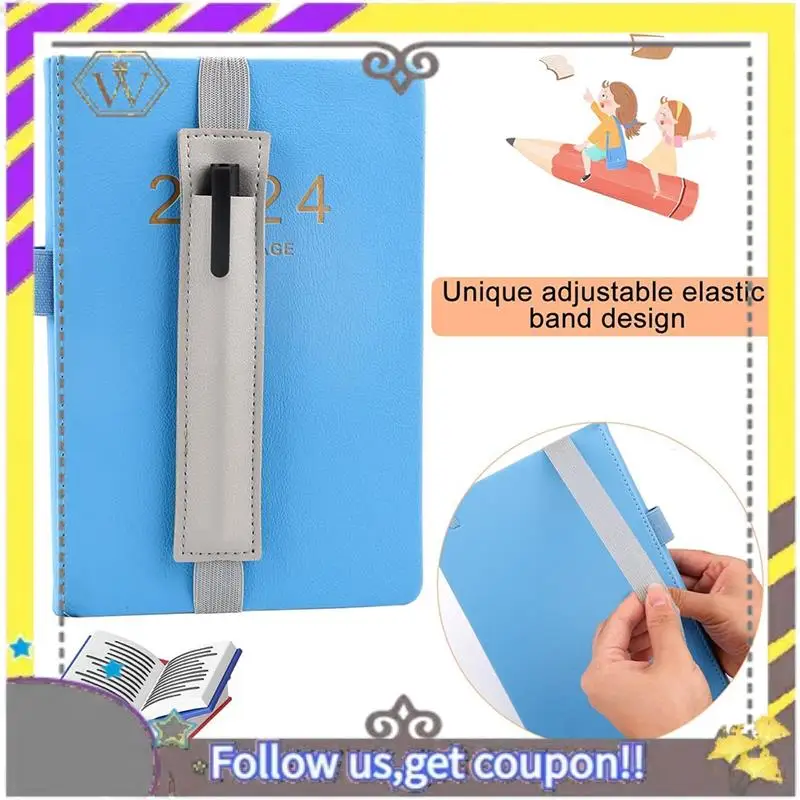 AU33-12 piezas desmontable diario portalápices estuche de bolígrafo de cuero PU gris y azul claro para diarios, libretas, carpetas, libros - imagen 5