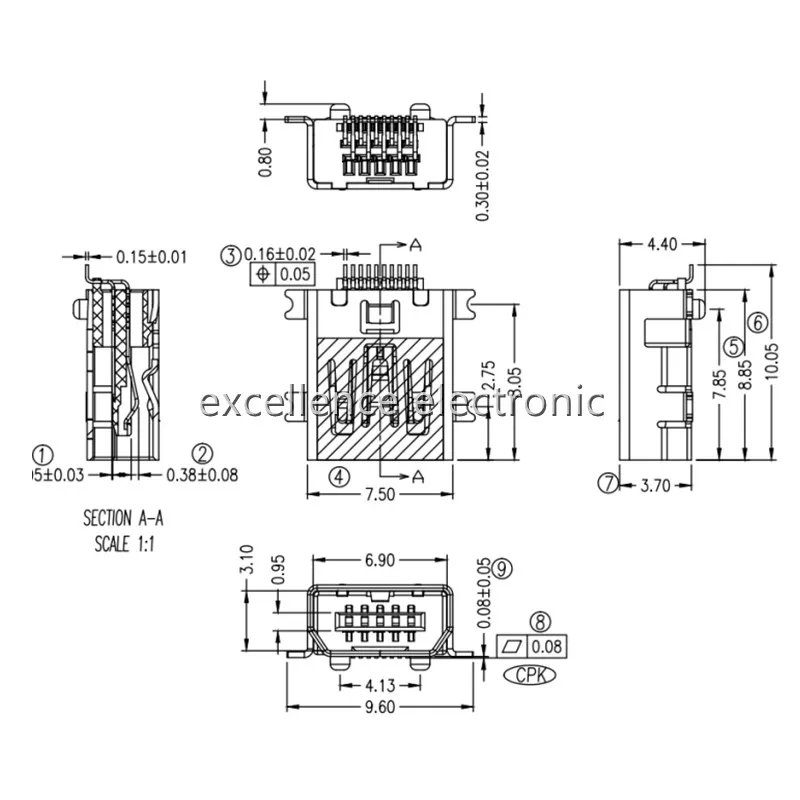 10 Uds hembra Mini USB tipo B 10 pines SMT SMD montaje conector puerto boca plana - imagen 5