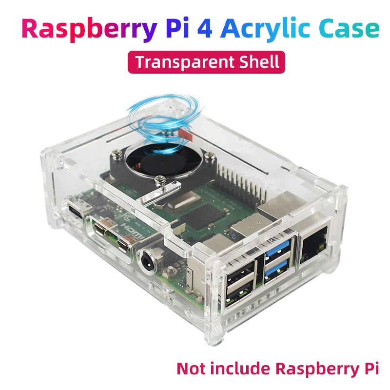Raspberry Pi 4 Caja acrílica Caja transparente Soporte de carcasa Ventilador de refrigeración de CPU para Raspberry Pi 4 Modelo B - imagen 2