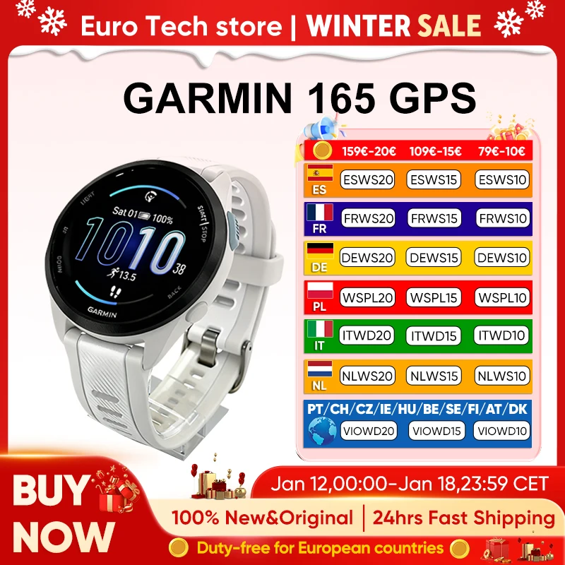 Reloj Inteligente GARMIN Forerunner 165 de 43 mm para Correr, Pantalla Táctil AMOLED de 1.2 Pulgadas, Más de 25 Deportes, Datos de Salud, Versión con GPS