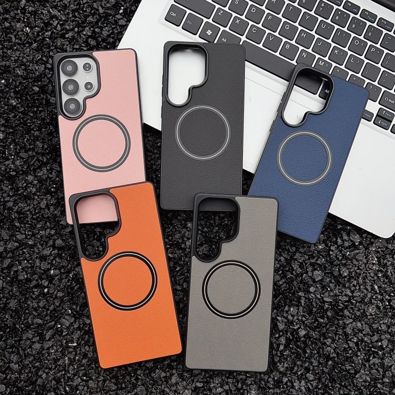 Funda magnética de carga inalámbrica de cuero suave mate de lujo para Samsung Galaxy S25 S24 FE S23 Plus S22 Ultra TPU - imagen 2