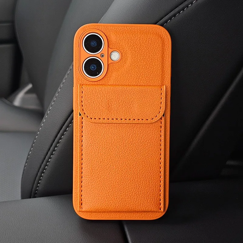 Funda con textura de cuero para iPhone, carcasa elegante con ranura para tarjetas, a prueba de golpes, para modelos 16 Pro Max, 15, 13 y 14 - imagen 3