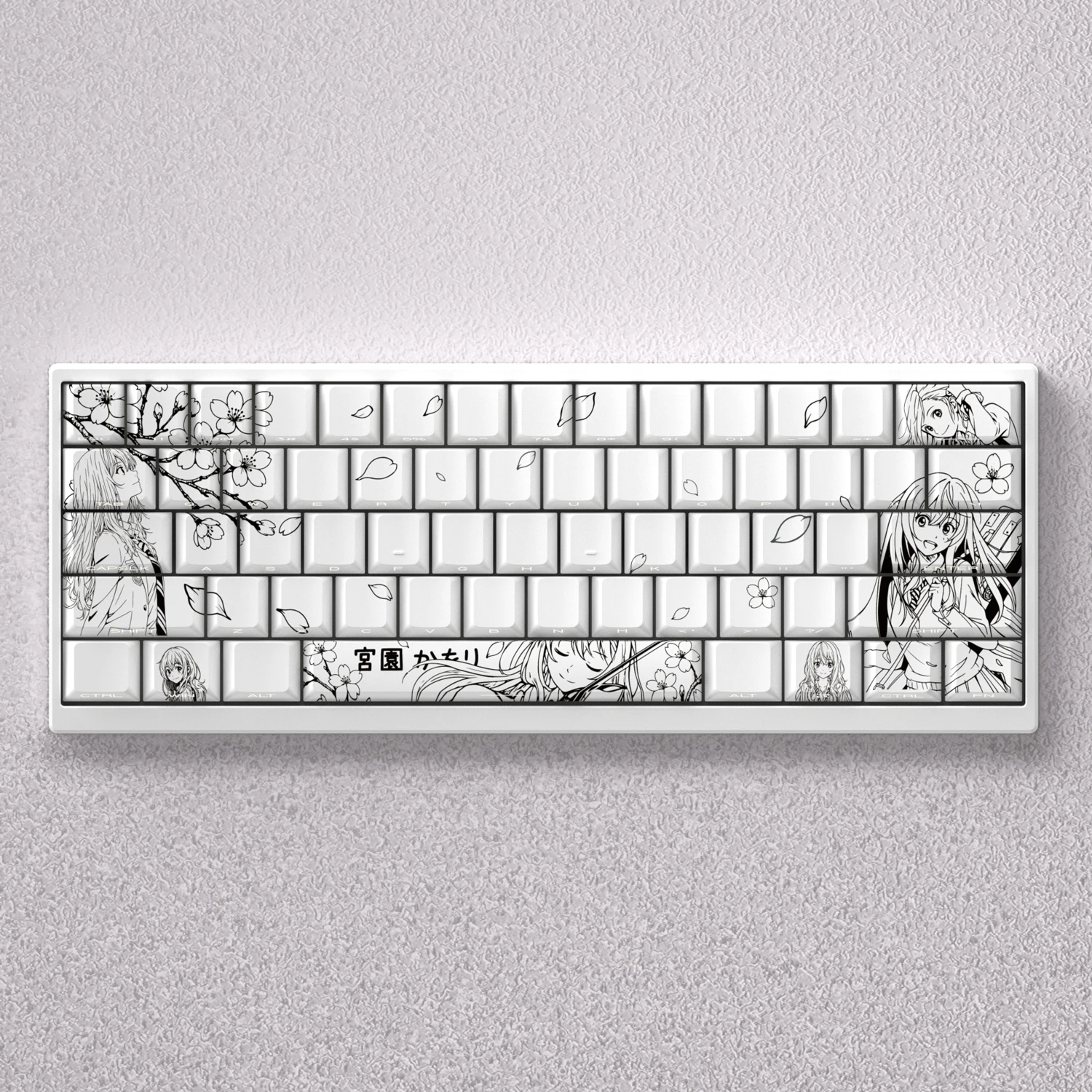Teclas Miyazono Kaori de 73/98 teclas, teclas de Anime para teclado mecánico, sublimación de tinte PBT, cinta blanca cereza, Mad 60he 68he, juego de PC