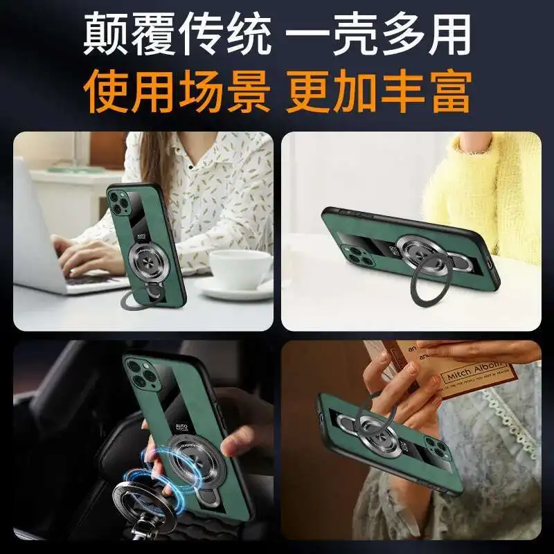 Para VIVO IQOO 13 neo 10 z9 Z10 turbo pro funda con soporte de anillo magnético plexiglás PU silicona piel de oveja funda de cuero a prueba de golpes - imagen 4