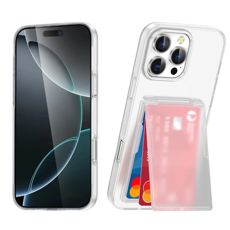 Nueva funda de teléfono con soporte y ranura para tarjetas mate de Color sólido de lujo para iPhone 16 Pro Max 14 11 12 13 15 Pro Max cubierta trasera de parachoques - imagen 2
