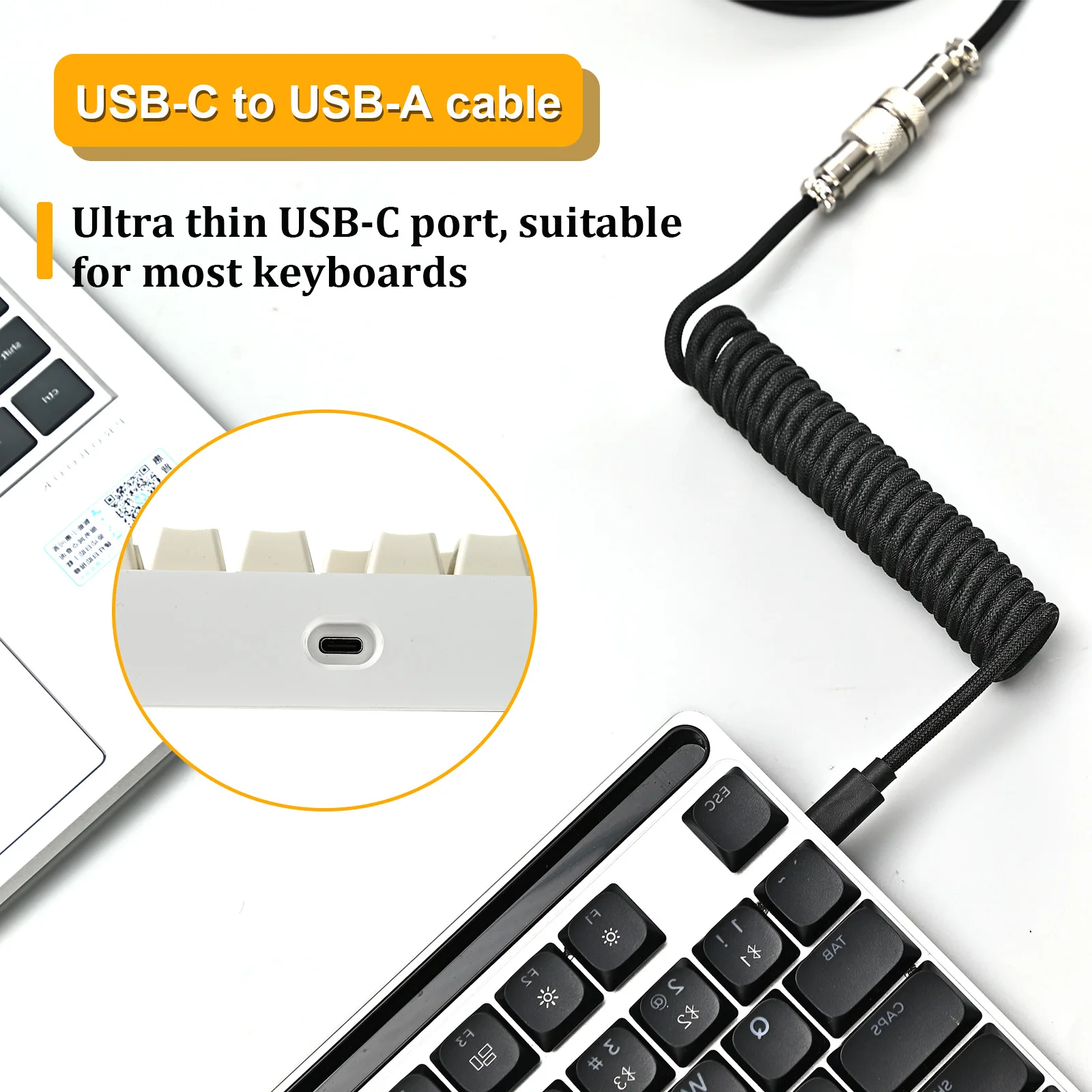 NNBILI 2024 nuevo Cable de teclado en espiral de 7 colores USB C para Cable de teclado mecánico para jugar con conector de aviador de Metal desmontable - imagen 4