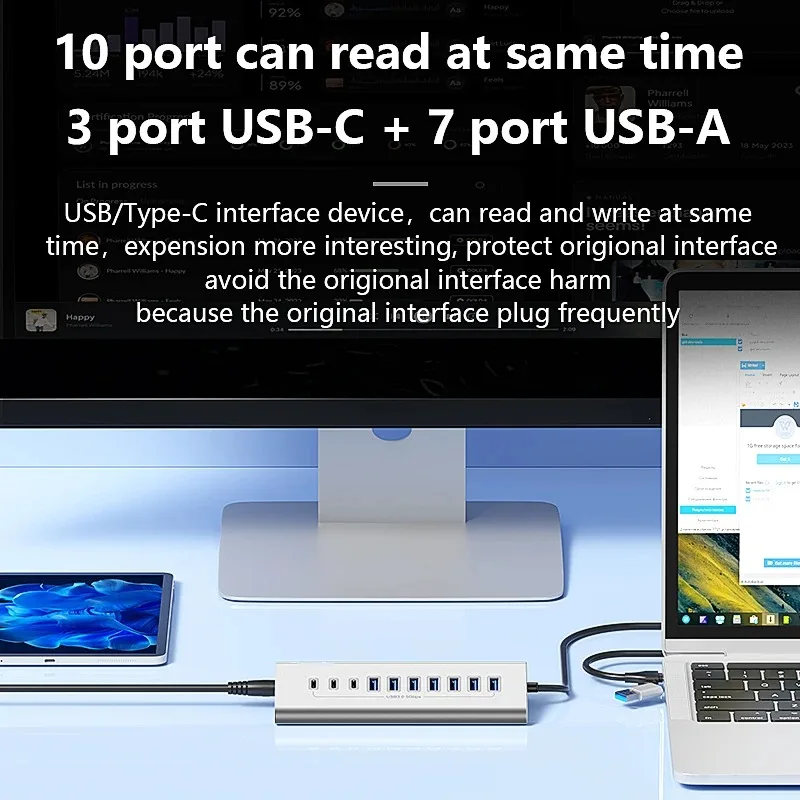 Estación de acoplamiento USB A USB C Hub 3,0 de 10 puertos, extensión de divisor tipo C de 5Gbps, adaptador de aluminio multienchufe, accesorios para ordenador portátil y PC - imagen 5