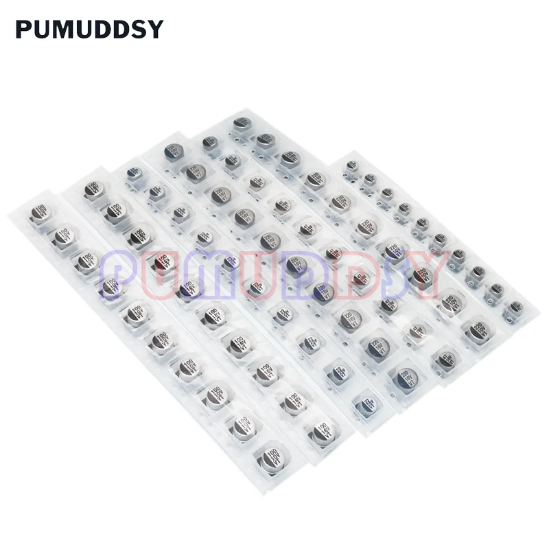 Kit surtido de condensadores electrolíticos de aluminio, Kit de muestras PUMUDDSY 13 valores * 10 Uds = 130 uds, 1uF-220uF SMD, 130 uds/lote - imagen 2