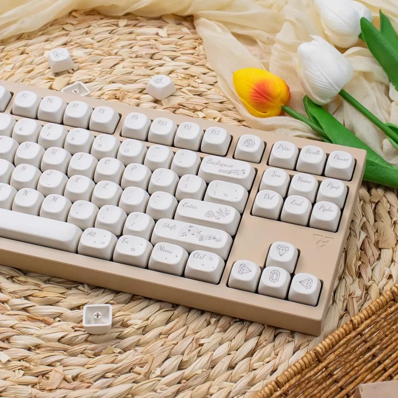 Teclas con tema Rose Symphony, teclas originales de perfil pbt MOA para teclado mecánico, tapa de tecla personalizada con personalidad blanca - imagen 5