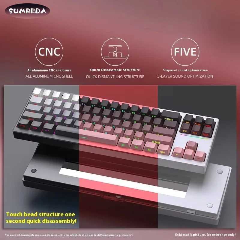 SL70 Kit de teclado mecánico inalámbrico de aluminio para juegos Bluetooth 2,4G con cable RGB Hotswap desmontar rápidamente teclado sin contacto - imagen 2