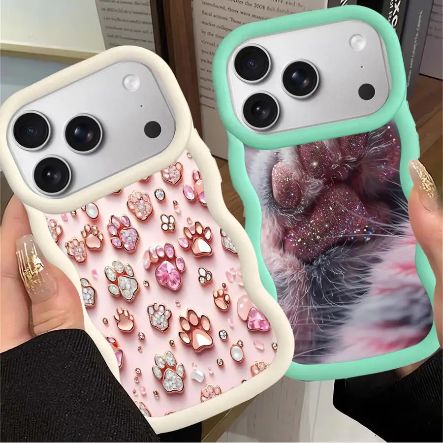 Funda de teléfono suave para iPhone 17 Air 8 12 15 Plus XR 13 16 Pro Max 14 11 Estampado de pata rosa