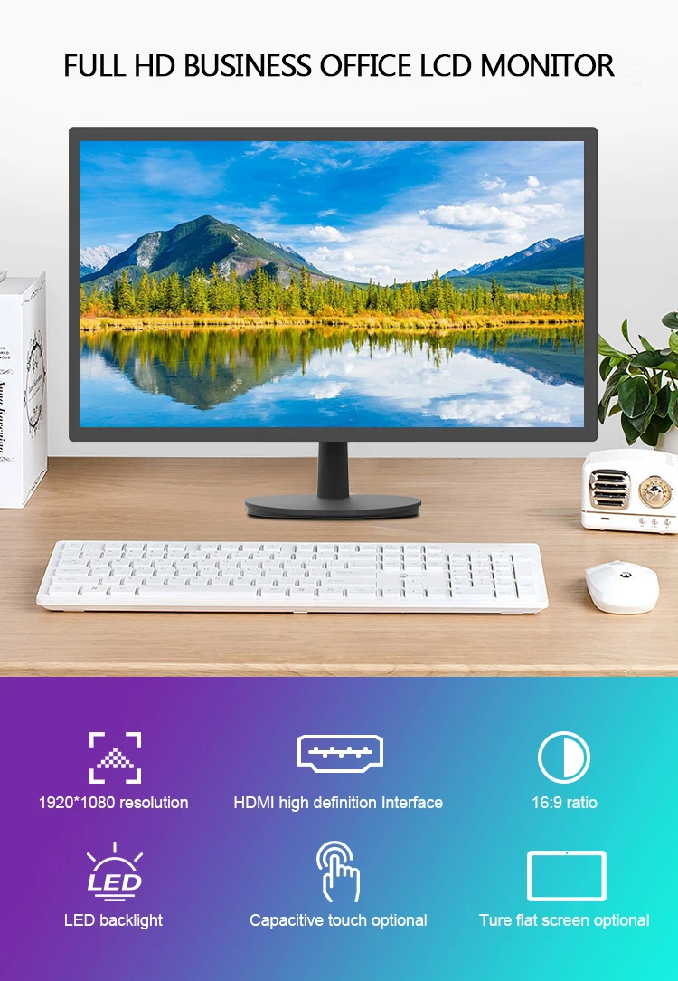 Monitor de pantalla táctil capacitiva de 21,5 pulgadas, pantalla Industrial con bisel de Panel plano, Monitor promocional de escritorio, 1920x1080 - imagen 2