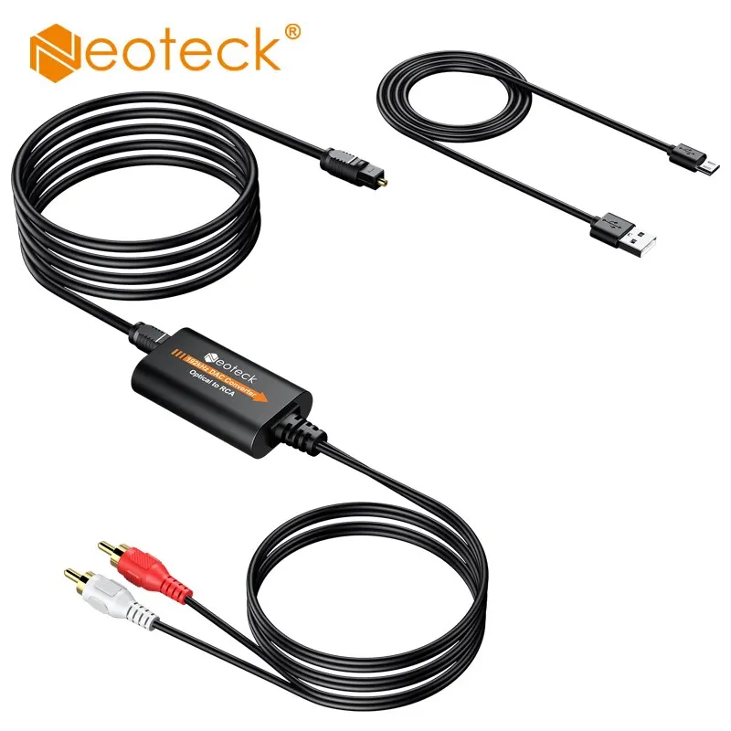 Neoteck-Convertidor de Audio Digital a analógico, adaptador de Audio óptico Toslink a RCA, conector macho, convertidor DAC, 192kHz