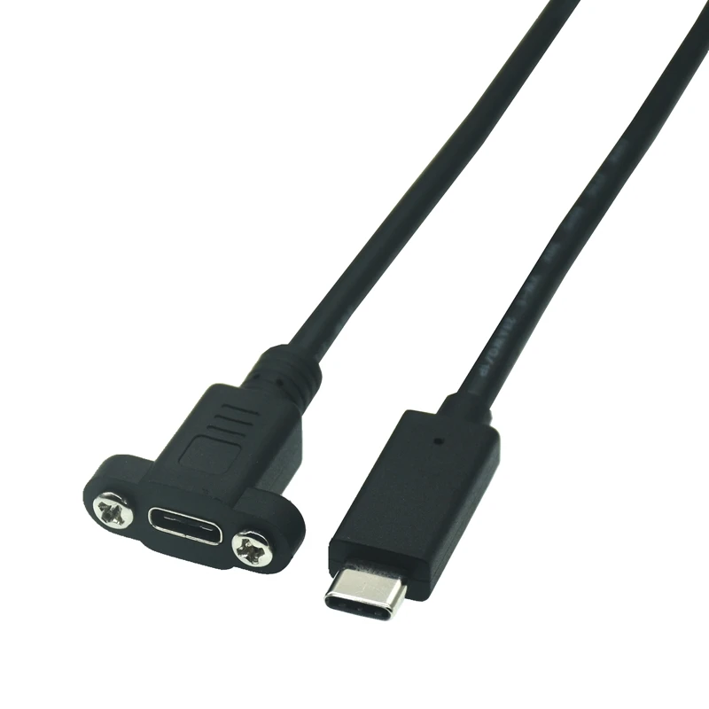 Cable de extensión macho a hembra USB C tipo C 3,1, 0,5 m, con orificio para tornillo de montaje en panel, espaciado de 17 mm, para instalación mecánica - imagen 3