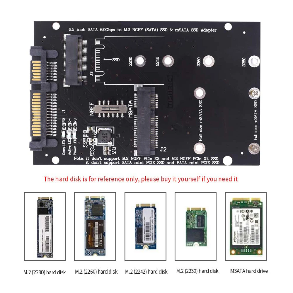 TISHRIC-adaptador M.2 NGFF Msata SSD a SATA 3,0 2,5, convertidor M2 PCI SSD, tarjeta elevadora para PC, portátil, tarjeta adicional de hasta 6GPS - imagen 2