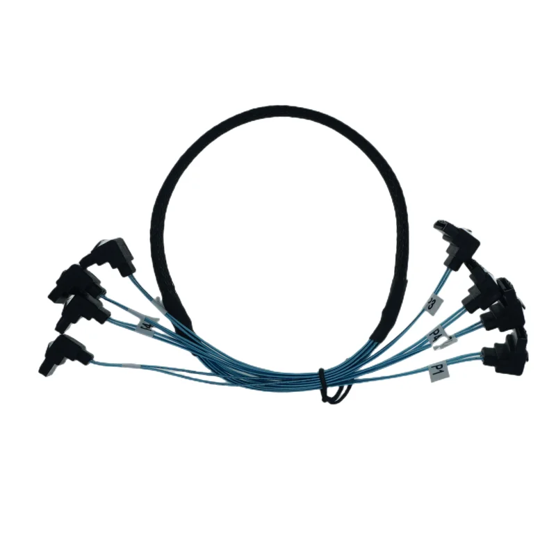 Cable interno SATA 3,0 (Serial ATA) de 7 pines, 90 acordes, en ángulo, azul, 4 SATA a 4 SATA, 1M/0,5 M - imagen 2