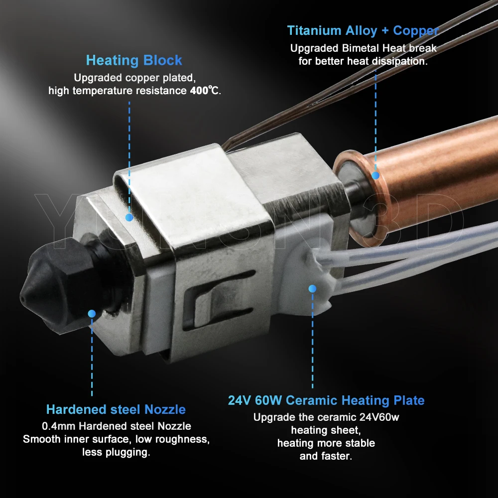 Para Anycubic Kobra 3 Kit Hotend mejorado impresoras 3D boquilla de acero endurecido 24V60W calefacción de cerámica para Kobra 3 Combo pieza de extremo caliente - imagen 4