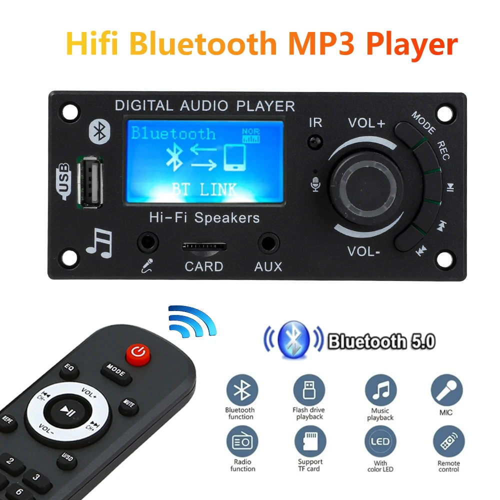 DC 12V Bluetooth5.0 LCD MP3 WMA WAV placa decodificadora grabación de llamadas manos libres Audio para coche micrófono USB TF FM Radio reproductor de música Mp3