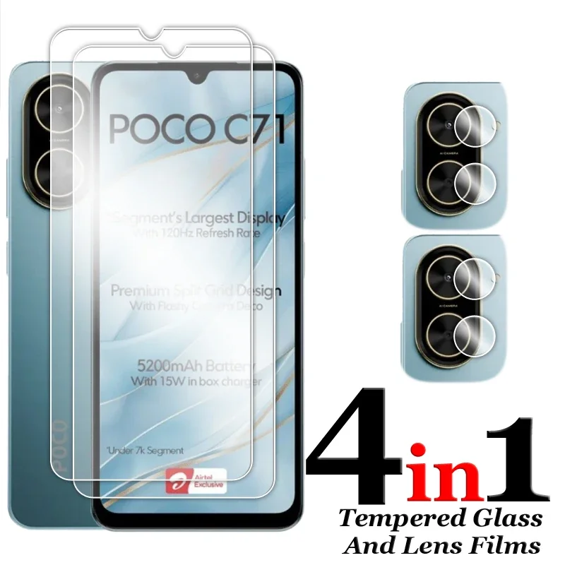 Para Poco C71 vidrio pegamento completo Protector de pantalla transparente para Poco C71 C40 C50 C51 C55 C65 vidrio templado para Poco C71 C65 película de lente - imagen 3