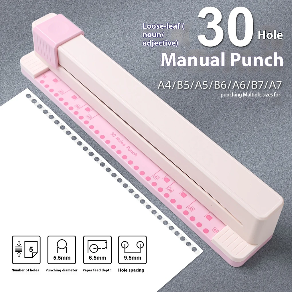 Punzonadora de 30 agujeros DIY, empuje manual A4 B5 A5 B6 A6 B7 A7, máquina de papel, punzonado Manual de Collar de documentos, máquina de papel DIY - imagen 3
