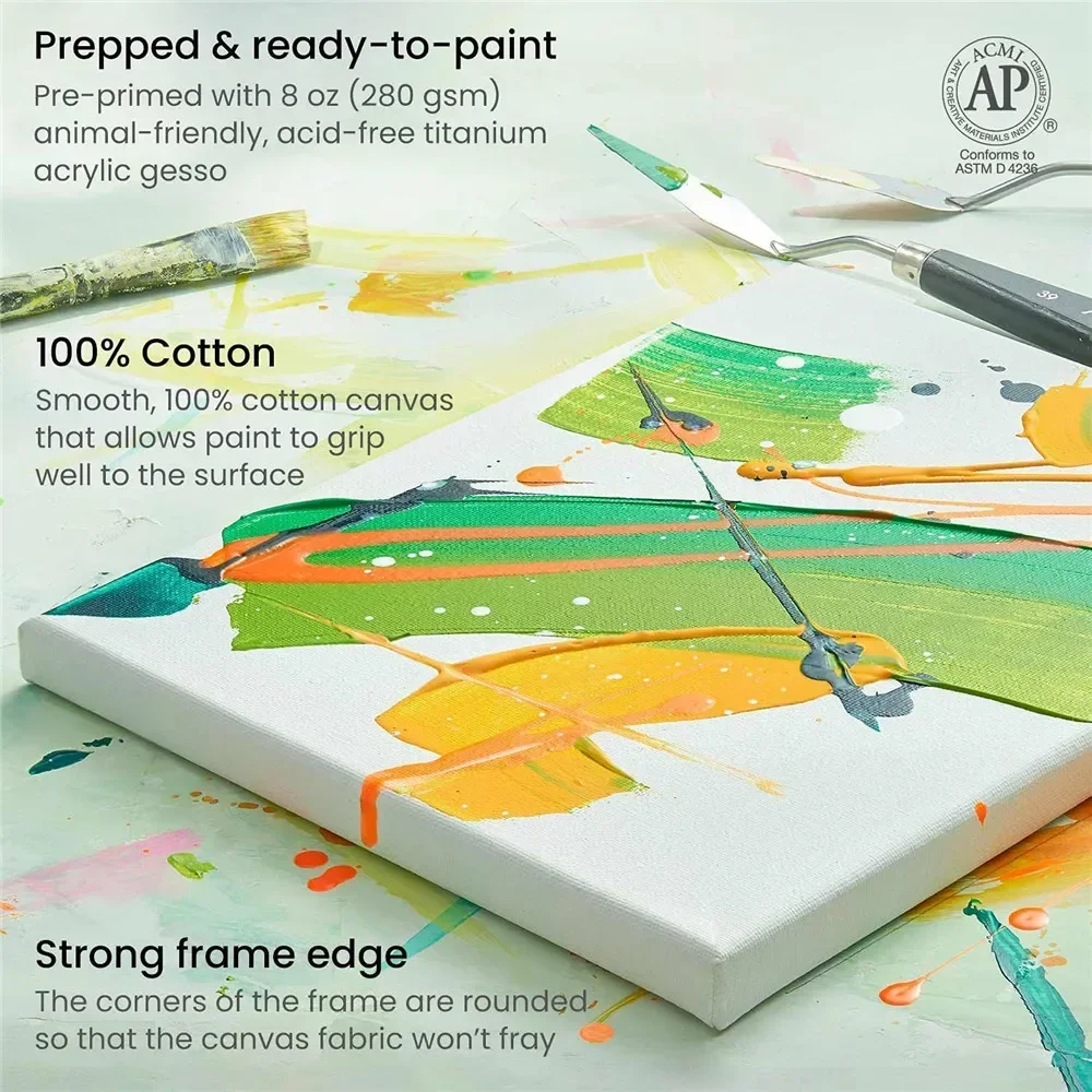 Juego de 4 Uds de lienzo blanco para artistas, marco de lienzo en blanco adecuado para acrílico, tablero de pintura al óleo, artistas de medios artísticos secos y húmedos - imagen 2