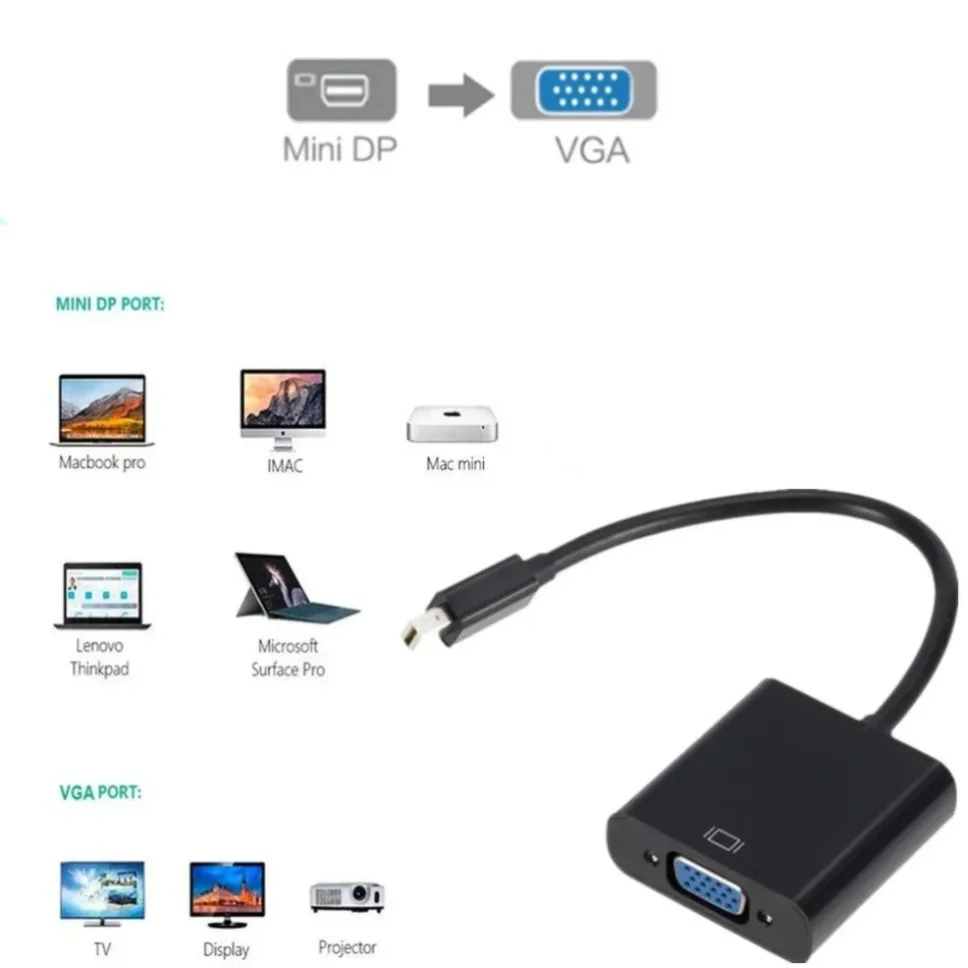 Cable convertidor Mini DP a VGA 1080P Thunderbolt Mini DisplayPort macho a VGA hembra, adaptador para Apple, portátil, PC, proyector, HDTV - imagen 2