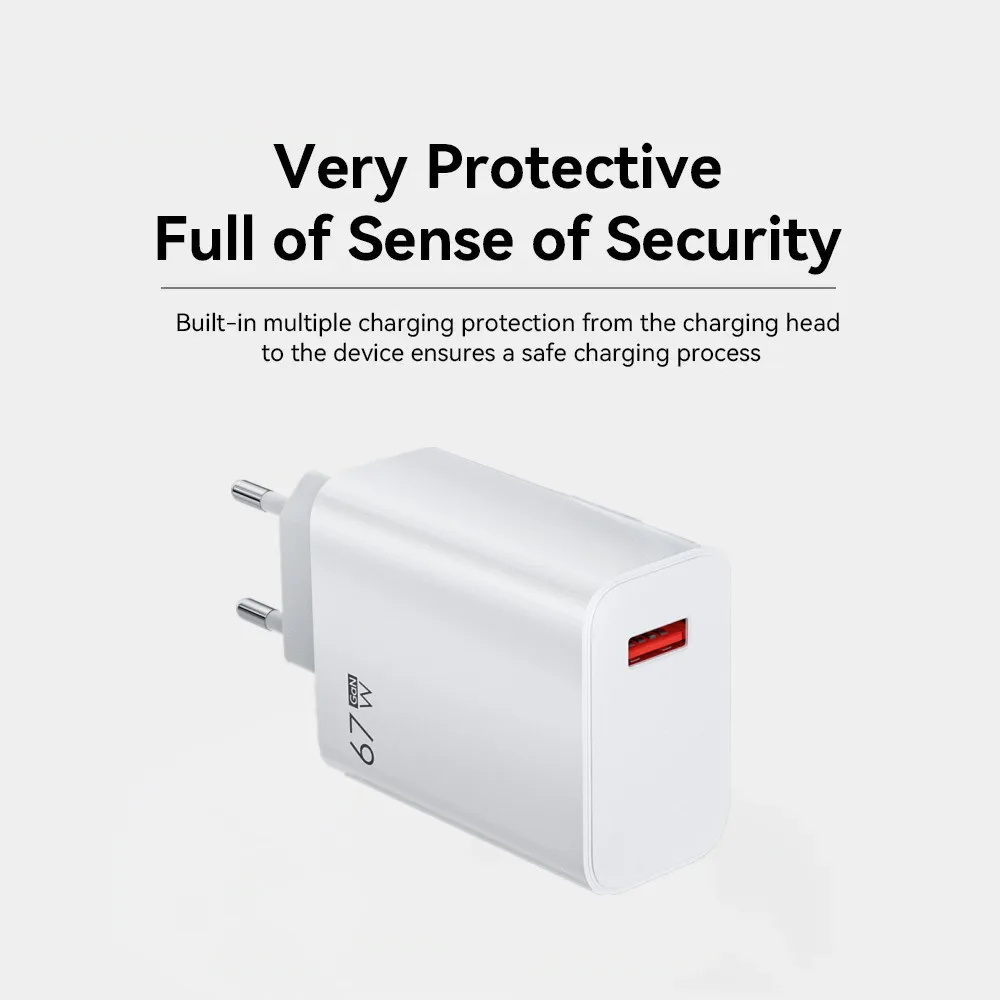 Cargador USB GaN de 67W, adaptador de teléfono móvil de carga rápida, Cable tipo C para iPhone, Samsung, Xiaomi, enchufe UE/EE. UU./Reino Unido, cargador de pared portátil - imagen 2