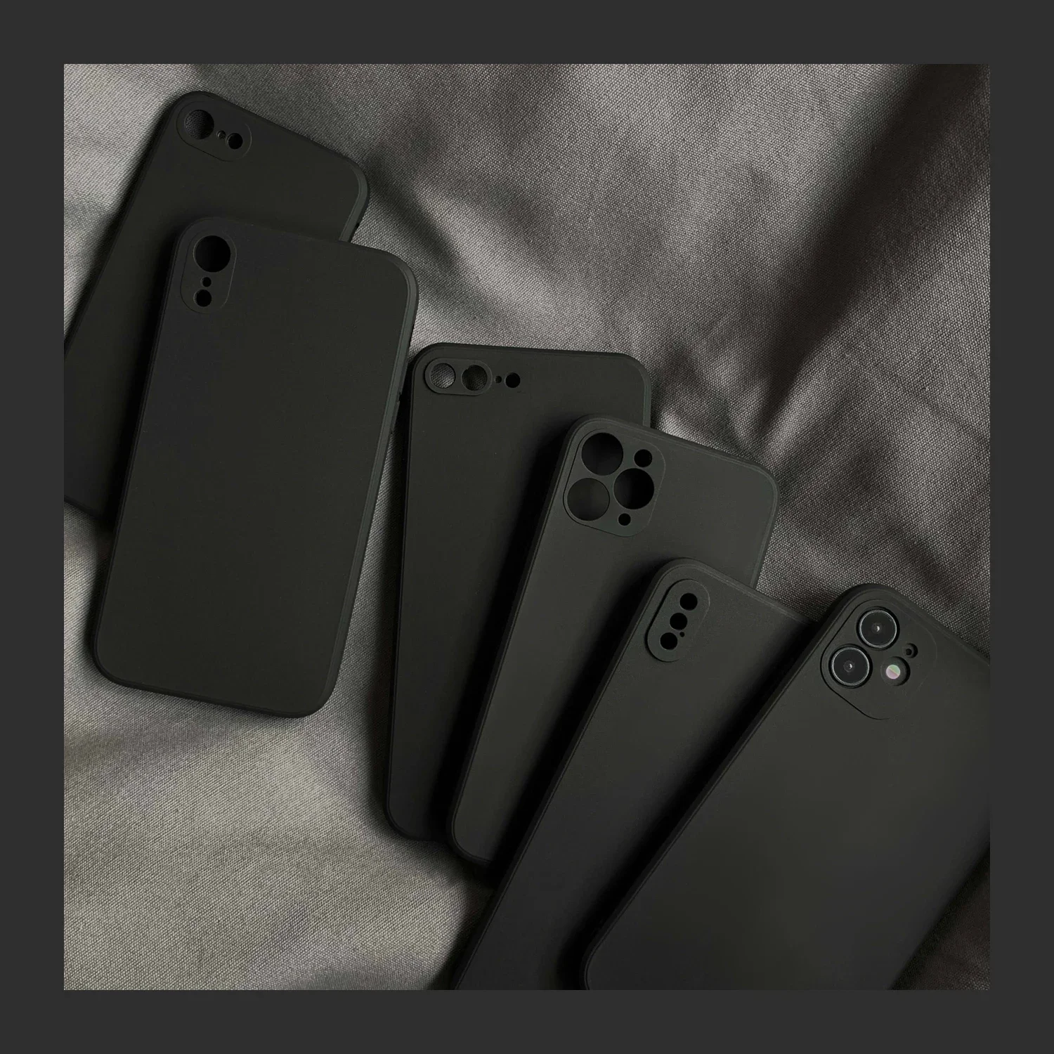 Funda de teléfono de silicona líquida negra para IPhone 13, 12, 11, 14, 15 Pro, XS Max, XR X 8, 7, 6S, 6 Plus SE 2020, funda trasera suave - imagen 4
