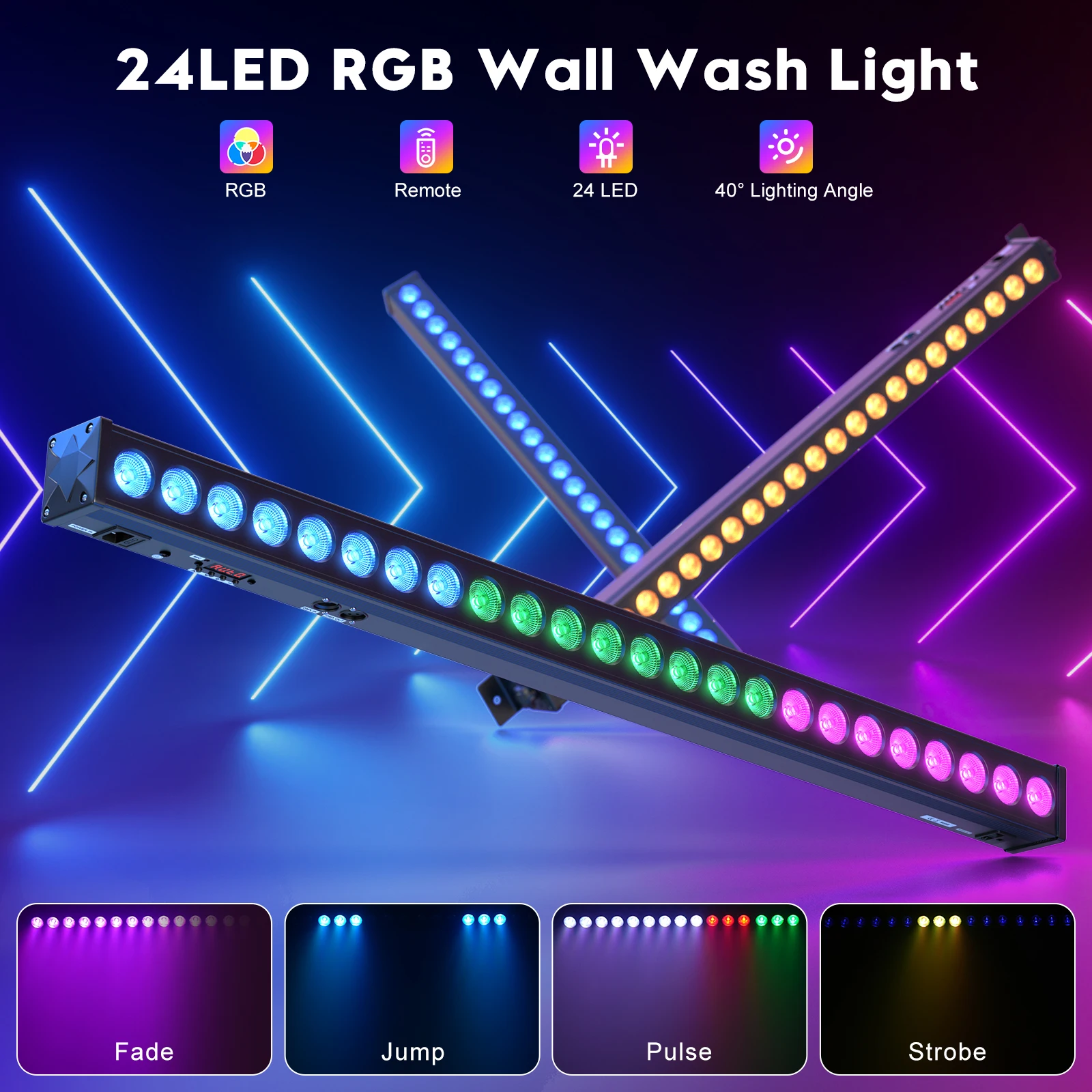 U'King 4 Uds 60W RGB 24LED barra de luz de lavado de pared con control remoto DMX barra de luz de escenario para boda Iglesia música baile Fiesta de DJ - imagen 3