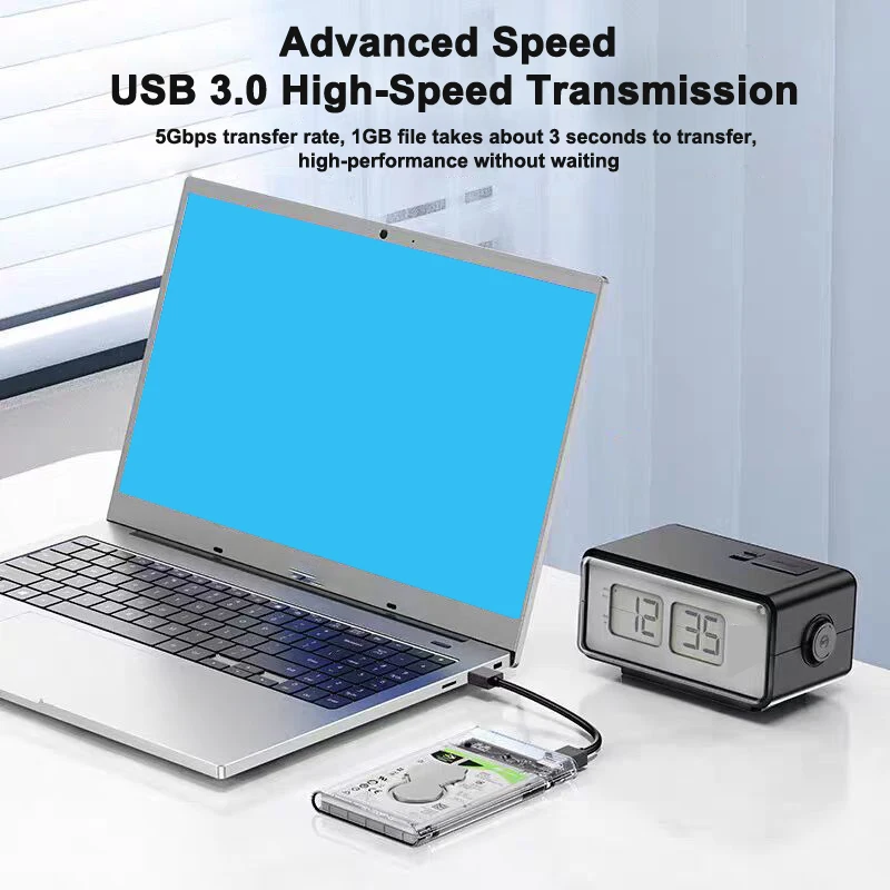 Caja de disco duro de 2,5 ", material ABS, caja de almacenamiento externa transparente sin herramientas para HDD y SSD SATA de 7 mm/9,5 mm - imagen 5