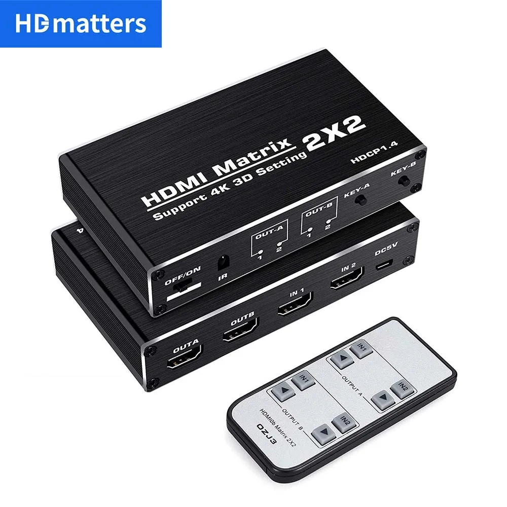 Conmutador de matriz HDMI 4K, conmutador divisor 2X2, entrada HDMI, 2 salidas, matriz de interruptor HDMI 4K 30Hz HDCP 1,4 para reproductor de DVD PS4 HDTV