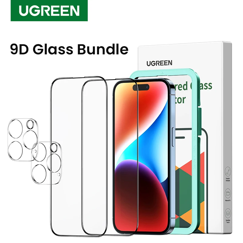 UGREEN-Protector de pantalla de cristal HD para iPhone, película de lente de cámara para iPhone 15 Pro Max, 14 Plus, 13, 12, 11, XR - imagen 2
