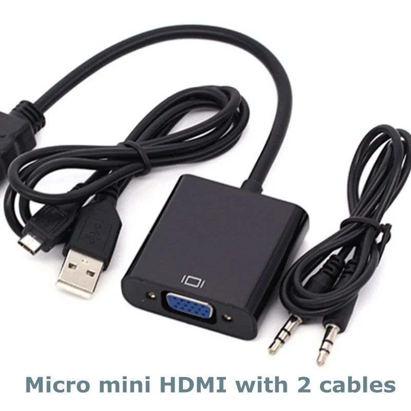 DVI 24+1 Micro Mini HDMI compatible con Cable convertidor VGA 1080P, con Audio alimentado, para proyectores PC HDTV o pantallas de tabletas - imagen 2