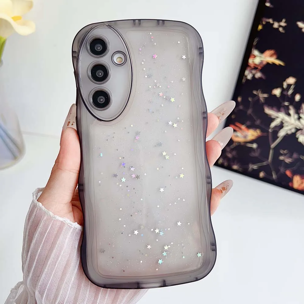 Para Samsung Galaxy S24 S23 S22 S21 Plus Ultra FE Note 20 funda bonita transparente con pegamento de goteo estrella brillo rizado híbrido cubierta a prueba de golpes - imagen 3