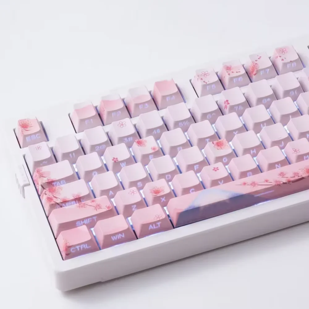 Sakura-Juego de teclas grabadas en el lado rosa, PBT translúcido, 127 teclas para teclados mecánicos MX Switch 60/84/90/104/108 - imagen 4
