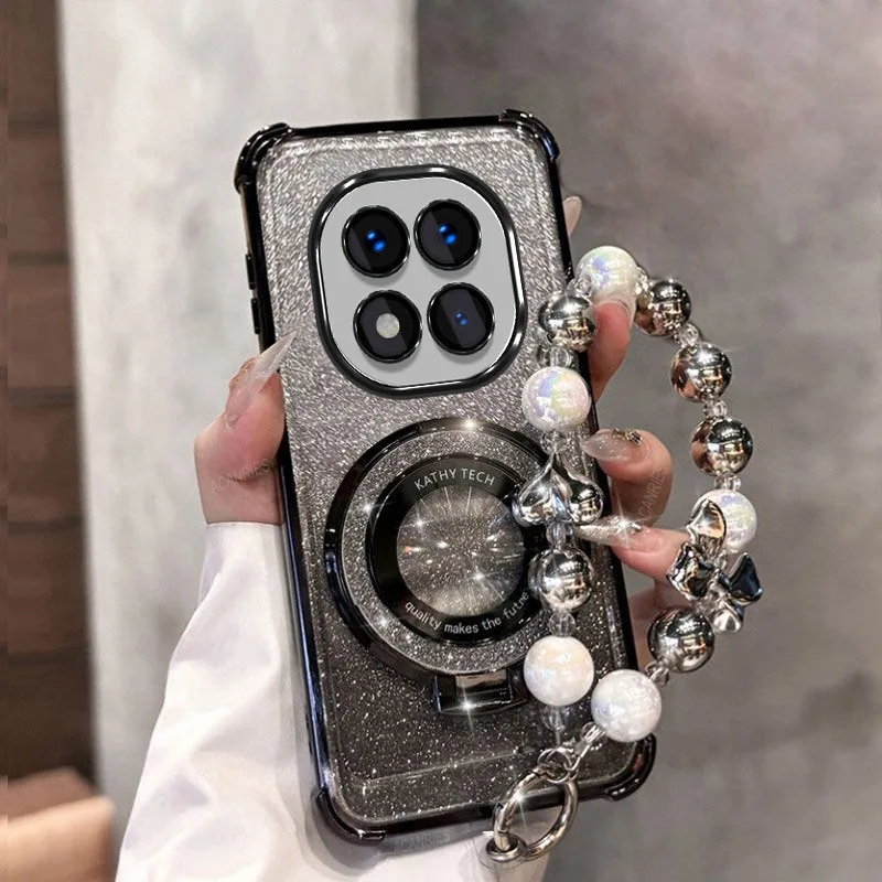 Funda de teléfono con soporte magnético brillante para Xiaomi Redmi Note 14 15 Pro Plus 15 15C 14C 14S 4G 5G, funda de silicona con pulsera de lazo - imagen 5